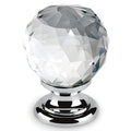 Poignée Bouton Cristal Facetté Chrome Transp.
