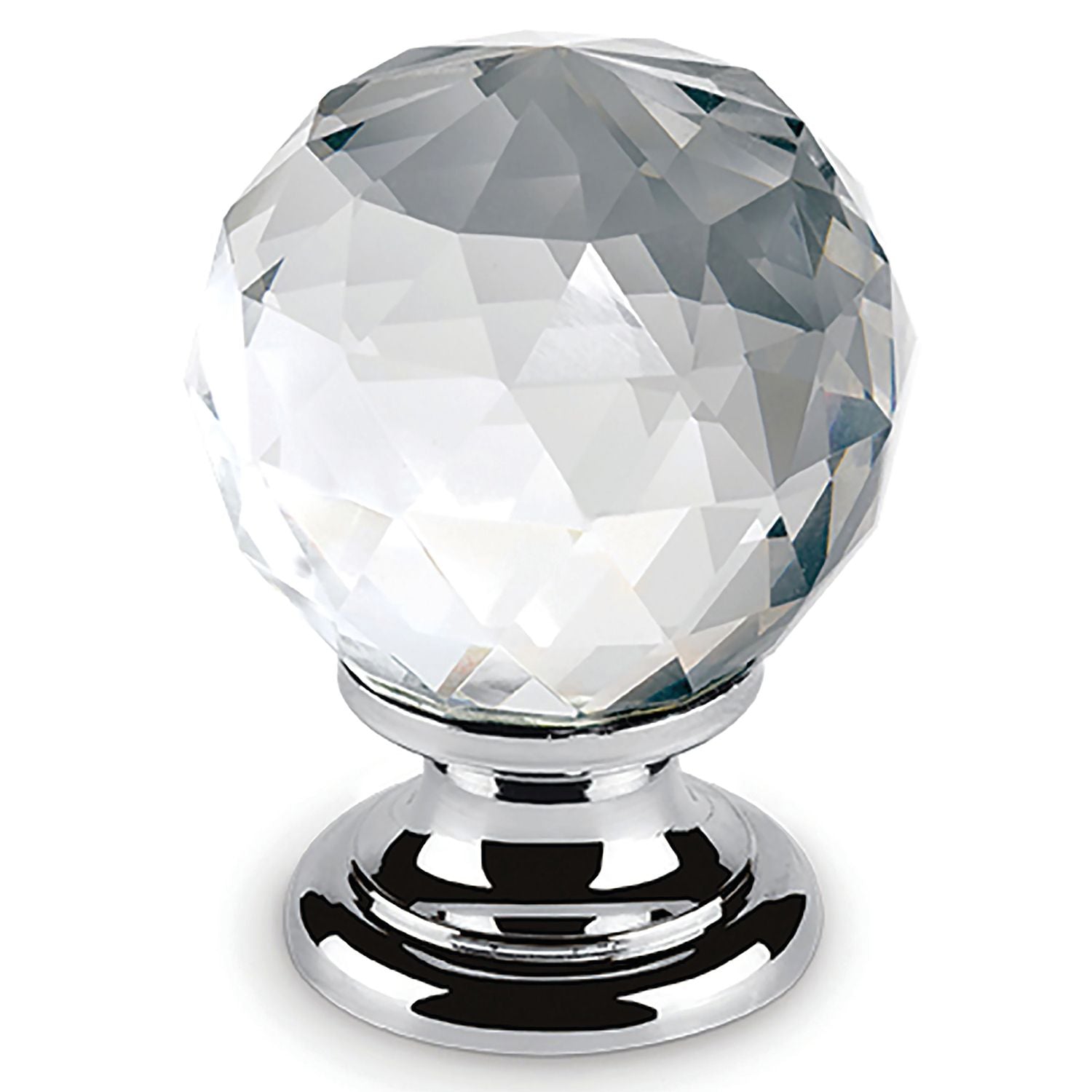 Poignée Bouton Cristal Facetté Chrome Transp.